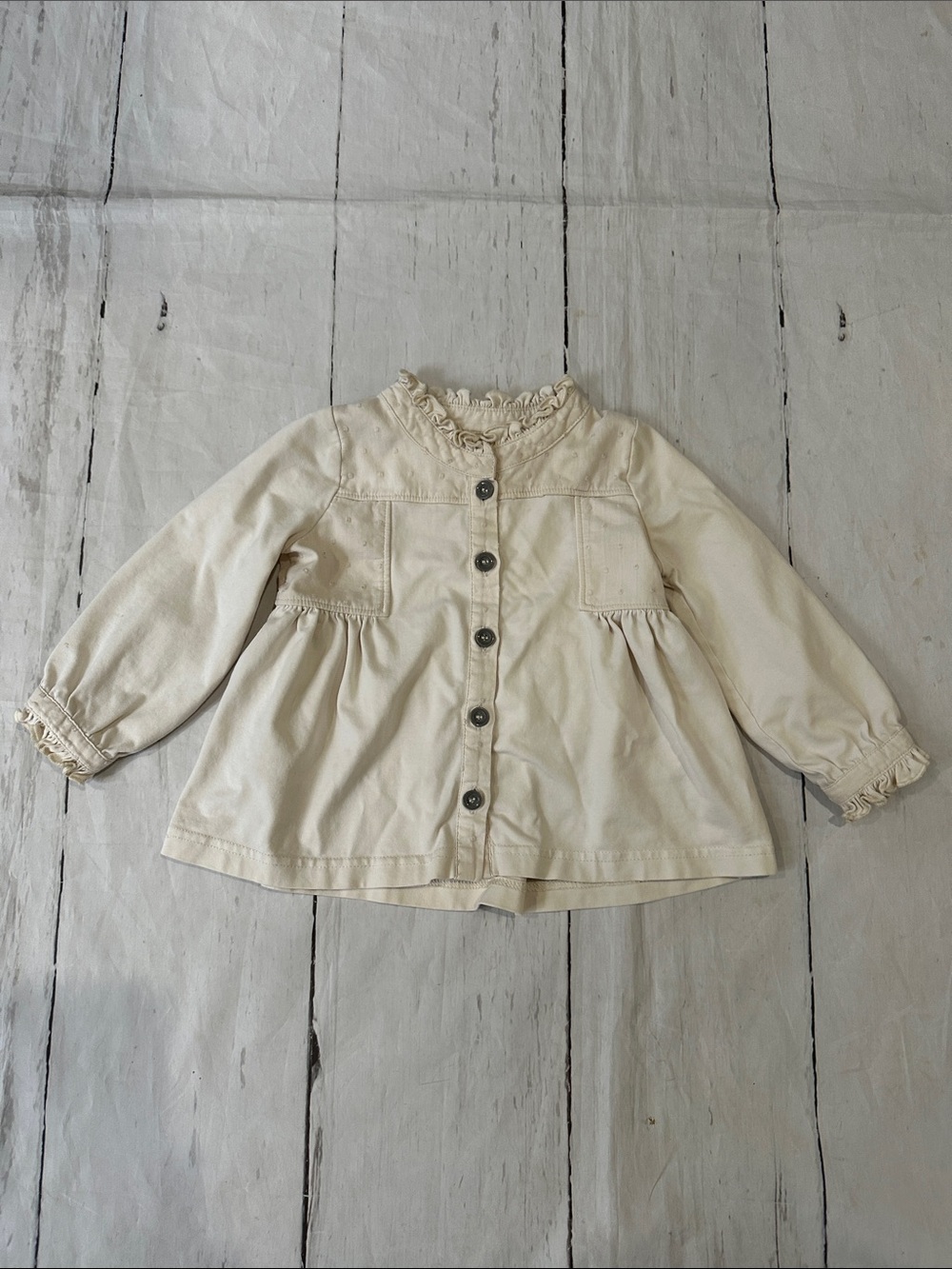 Matilda Jane layering Cream Ruffle-Trim Button top light Jacket size 18 months